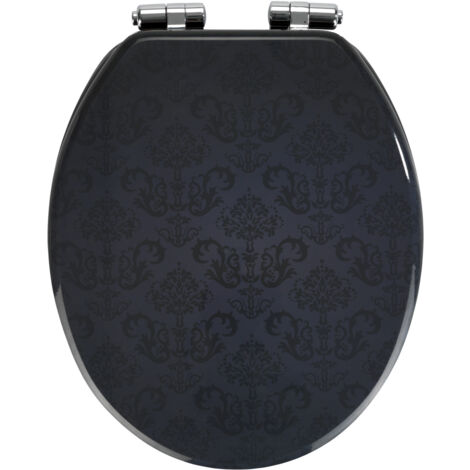 Wenko – Siège de toilette noir Easy Close – MDF résistant aux rayures – Fixation Fix-Clip en zinc – Dimensions 35,5 x 42,5 cm