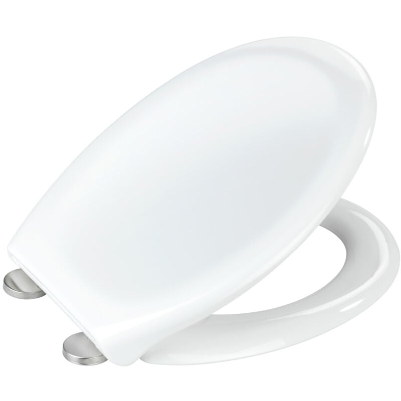 Wenko - Siège wc Ios, abattant thermoplastique de qualité, blanc, fermeture automatique Easy-Close et fixation hygiénique Fix-Clip à 1 bouton en inox