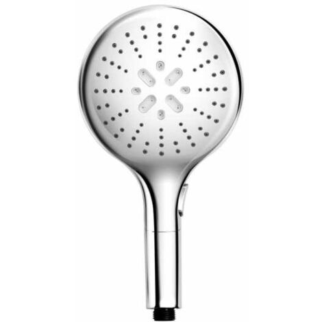 WENKO Soffione doccia Basic, Soffione doccia a 5 getti, soffione doccia universale con attacco standard 1/2", facile pulizia del calcare, Plastica cromata di alta qualità, ø12 cm, lucido