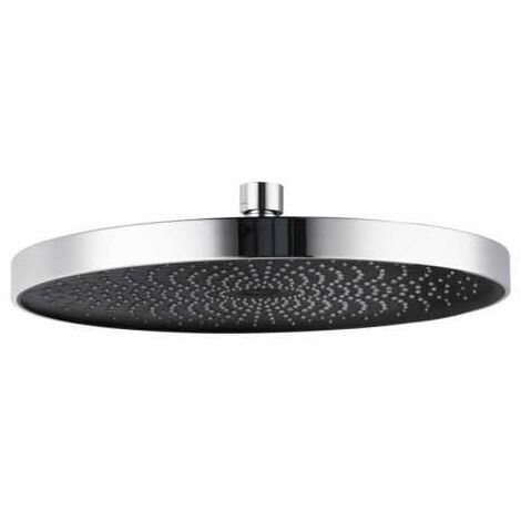 WENKO Soffione doccia effetto pioggia Softwater, doccetta italiana con micro goccioline fini e rilassanti, 416 ugelli integrati, attacco standard 1/2", Plastica ø26 cm, cromato - nero