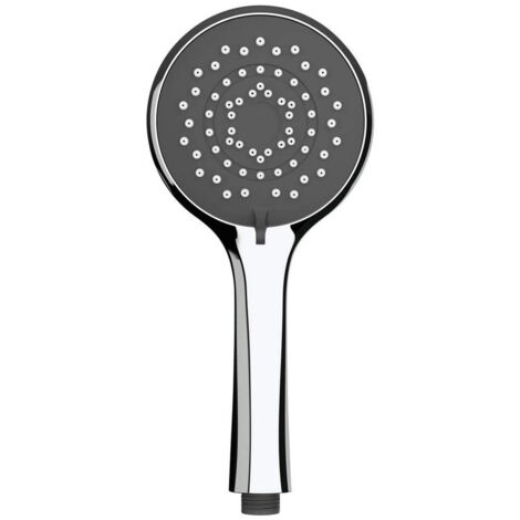 Wenko Soffione doccia risparmio acqua, Ø 11 cm - Doccetta universale, soffione doccia con sistema per risparmio idrico e 5 tipi di getto, ABS, 11 x 11 cm, Cromo/Bianco/Grigio