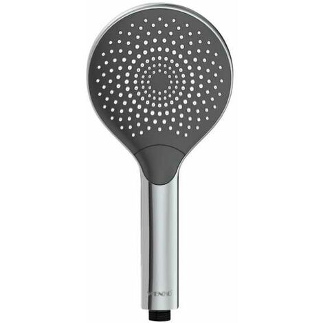 WENKO Soffione doccia Watersaving, soffione a 3 getti, risparmia fino al 40% d'acqua senza compromettere la pressione dell'acqua, attacco universale 1/2", plastica ABS, ø12 cm, cromato - grigio