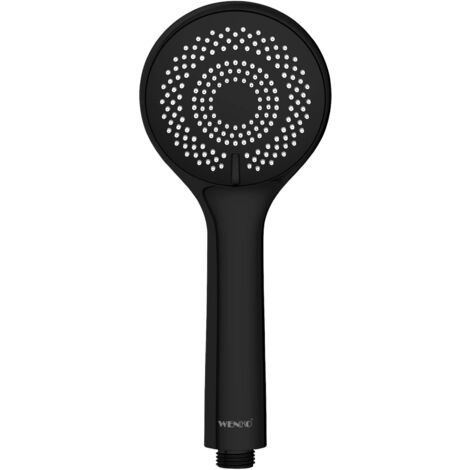 WENKO Soffione doccia Watersaving, soffione con 3 getti, fino al 40% di risparmio idrico senza compromettere la pressione dell'acqua, attacco universale 1/2", in plastica ABS, ø9,6 cm, nero opaco