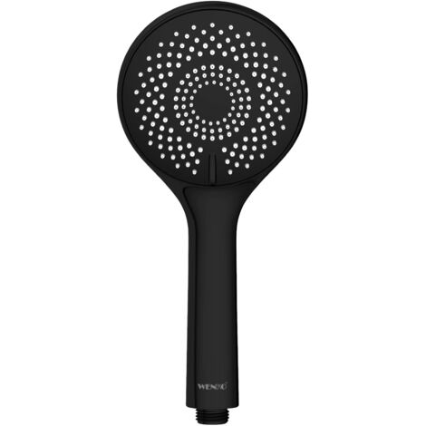 WENKO Soffione doccia Watersaving, soffione con 3 getti, fino al 40% di risparmio idrico senza compromettere la pressione dell'acqua, attacco universale 1/2", in plastica ABS, diametro 11 cm, nero opa
