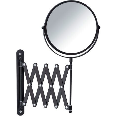 WENKO Specchio da parete ingranditore x3 Esclusivo, braccio telescopico, specchio da trucco a doppia faccia, Acciaio, 19x38,5x50 cm, nero
