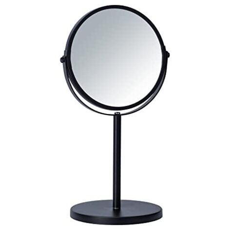 WENKO Specchio per trucco Assisi Ø 17 cm nero - Specchio per il trucco orientabile con ingrandimento 3x, superficie specchiante ø 16 cm 300 % ingrandimento, Acciaio, 18.5 x 34.5 x 15 cm, Nero