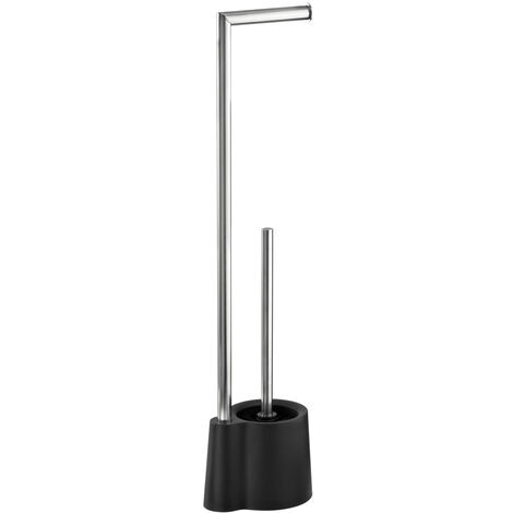 WENKO Stand WC-Garnitur Avola Schwarz, Schwarz, Polypropylen schwarz, Edelstahl rostfrei glänzend