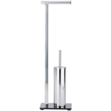 WENKO Stand WC-Garnitur Lava, Aus rostfreiem Edelstahl, Silber glänzend, Edelstahl rostfrei glänzend, Gehärtetes Glas schwarz