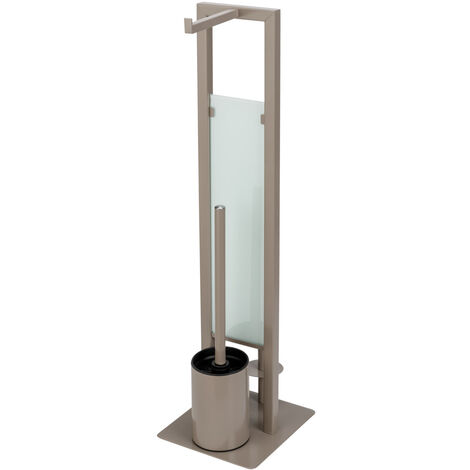 WENKO Stand WC-Garnitur Rivalta Taupe, piastra in vetro di sicurezza, beige, acciaio taupe, vetro temperato, polipropilene nero