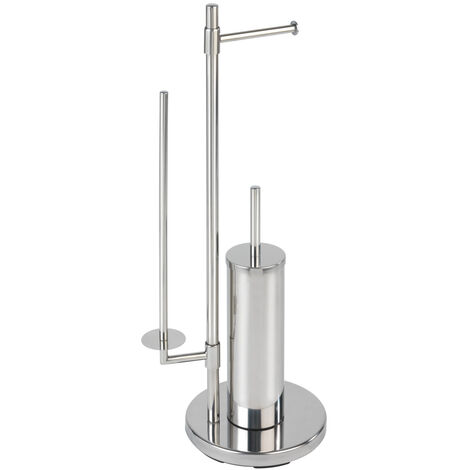 WENKO Stand WC-Garnitur Universalo Neo Edelstahl, integrierter Toilettenpapierhalter und WC-Bürstenhalter, rostfrei, Silber glänzend, Edelstahl rostfrei glänzend