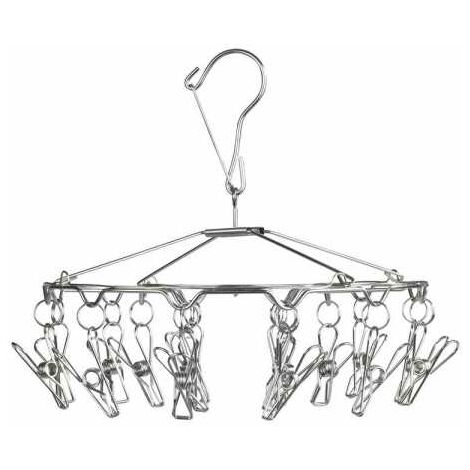 WENKO Stendibiancheria sospeso per calzini, asciugabiancheria per intimo con gancio di sospensione, 18 mollette, acciaio inox, Ø 27x26 cm, lucido