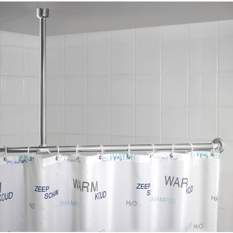WENKO Support barre de douche, Support plafond pour barre de douche et de baignoire, compatible barre de douche Ø 2-2,5 cm, à percer, matériel de fixation inclus, Aluminium - plastique, 57 cm, chromé