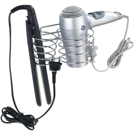Wenko – Support pour sèche-cheveux et lisseur 2en1 – Acier chromé – Installation facile avec vis et chevilles – Pour salle de bain et salon de coiffure