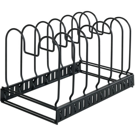 Wenko – Support extensible pour couvercles et poêles – Rangement ajustable 6 compartiments – Métal laqué noir – Dimensions 30-57x18x18 cm