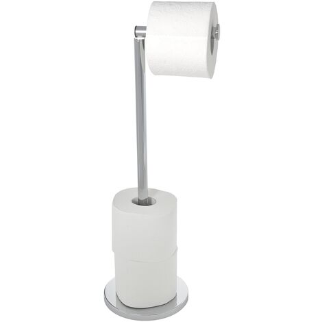 WENKO Support Papier Toilette 2en1, Porte Papier Toilette et Dérouleur Papier Toilette, Acier, 21x55x17 cm, Brillant - Brillant