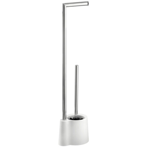 Wenko – Support papier toilette en acier inoxydable poli – Longueur 66,5 cm – Design moderne 2-en-1 avec brosse WC intégrée – Pour salles de bains contemporaines