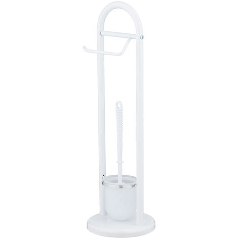 Wenko – Support papier toilette et porte-brosse blanc – Plastique mat et acier laqué – Dimensions 19 x 63 cm – Base ronde ultra stable