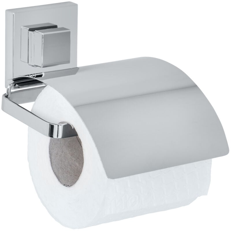 WENKO Support papier toilette mural Quadro, porte papier toilette avec couvercle, Vacuum-Loc® fixation sans perçage repositionnable & amovible sans
