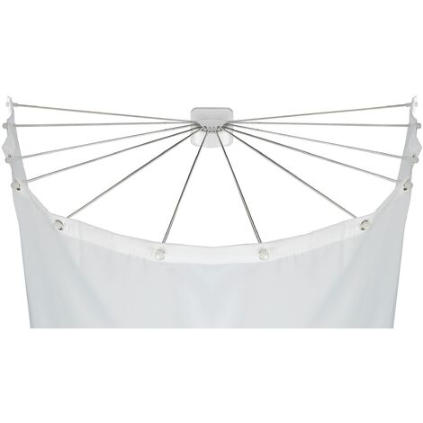 WENKO Support rideau douche, douche pliable, support parapluie pour rideau de douche avec 12 bras, matériel de fixation inclus, Acier Inoxydable - plastique, 96x10,5x72 cm, Brillant