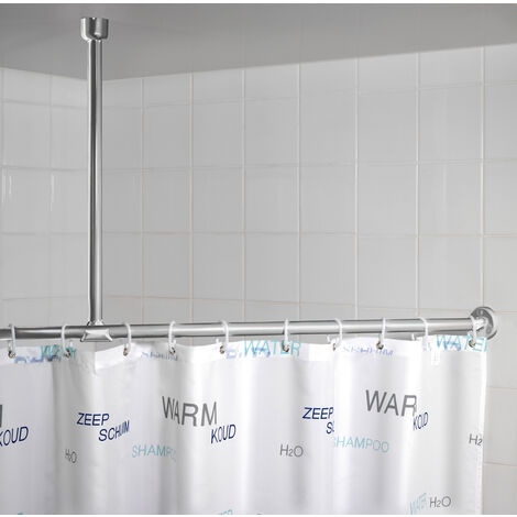 WENKO Supporto per asta doccia, Supporto a soffitto per asta doccia e vasca da bagno, compatibile con asta doccia Ø 2-2,5 cm, da forare, materiale di fissaggio incluso, Alluminio - plastica, 57 cm, cr