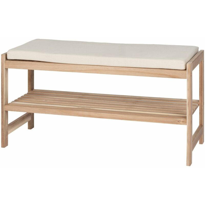 Meuble à chaussures en bois avec siège en lin imitant acina, couleur naturelle Wenko