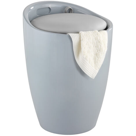 Wenko – Tabouret de bain gris 20 litres – Plastique ABS robuste – Dimensions 36 x 50,5 cm – Supporte jusqu'à 120 kg – Sac à linge amovible