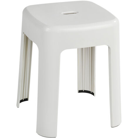 Wenko – Tabouret de douche en plastique blanc – Assise stable jusqu'à 250 kg – Design épuré avec trou d'écoulement – Dimensions 37 x 45,5 x 37 cm