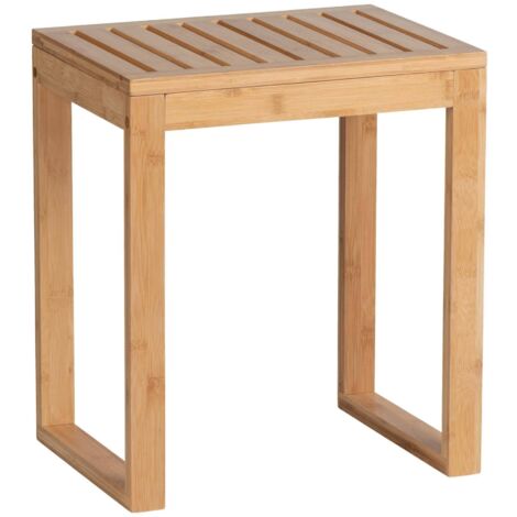 Wenko – Tabouret de salle de bain en bambou 40x30x46cm – Support jusqu'à 120kg – Fini naturel – Pour rangement et marchepied