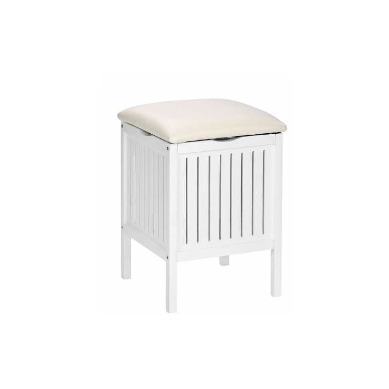 <strong>tabouret</strong> panier a linge oslo, <strong>tabouret</strong> salle de bain et coffre linge, bois massif, 39x55x39 cm, <strong>blanc</strong> wenko