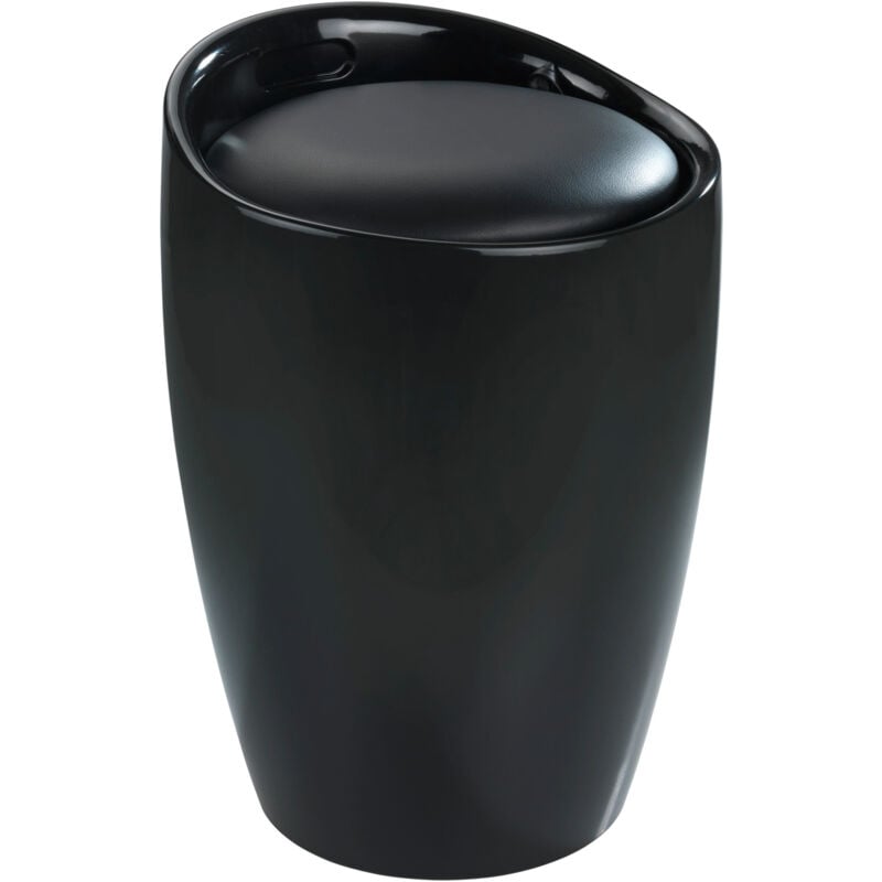 Tabouret de salle de bain Wenko Candy noir avec panier à linge en abs pouf de salle de bain ø 36 x 50.5 cm assise rembourrée capacité 20 litres idéal