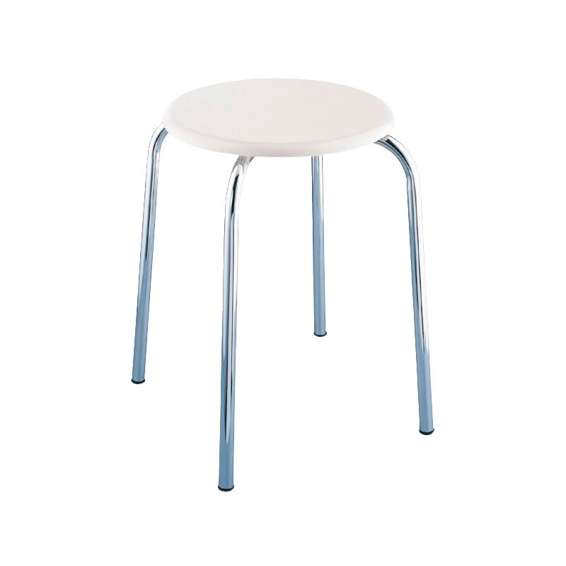 Tabouret rond Salle de Bain , siège de douche Exclusif Wenko pour la cuisine ou salle de bains, pieds antidérapant, Acier-MDF, 32x42,5x32cm,