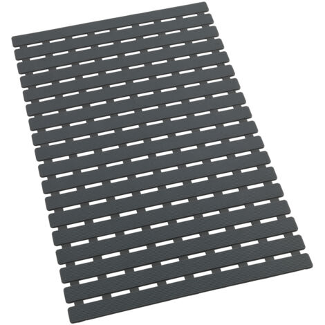 Wenko – Tapis de baignoire antidérapant 63x40 cm – Ventouses pour fixation sécurisée – Plastique écologique gris – Pour baignoire et douche