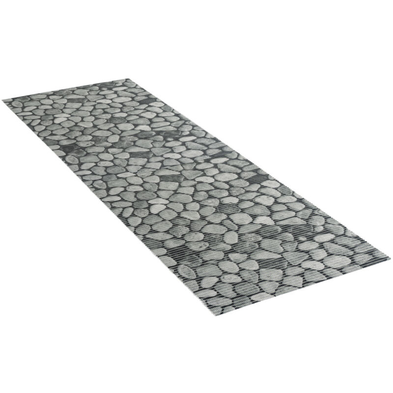Wenko - Tapis de bain en mousse Sassi, tapis salle de bain antidérapant, Plastique effet pierre, 65x200 cm, gris