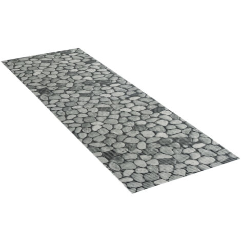 WENKO Tapis de bain en mousse Sassi, tapis salle de bain antidérapant, Plastique effet pierre, 65x200 cm, gris