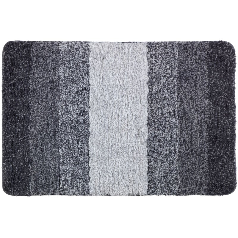 Wenko - Tapis de bain Luso, Tapis salle de bain antidérapant, épaisseur 18 mm, Polyester microfibre, 90x60 cm, gris