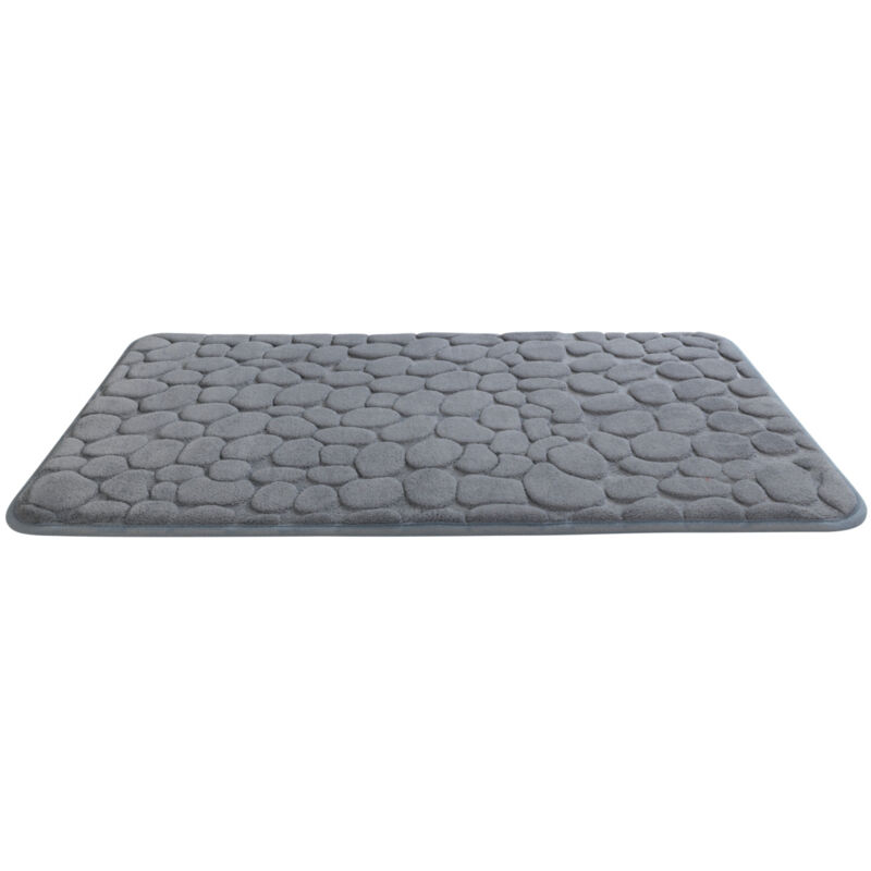 Wenko - Tapis de bain Mémoire de forme Pebbles, Tapis salle de bain antidérapant, polyester, 50x80 cm, gris
