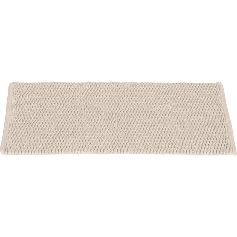 Tapis de bain Mona beige, tapis tendance pour salle de bain à motif de tricot, 100% coton, accessoire de bain avec dessous antidérapant, 50 x 80 cm,