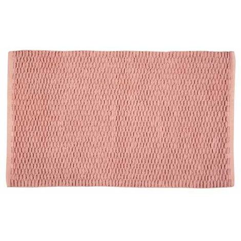 WENKO Tapis de bain Mona rose, tapis tendance pour salle de bain à motif de tricot, 100% coton, accessoire de bain avec dessous antidérapant, 50 x 80 cm, utilisation polyvalente, lavable, vieux rose