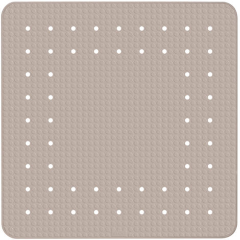 Wenko – Tapis de douche antidérapant 54x54 cm en caoutchouc naturel – Ventouses pour fixation sécurisée – Design taupe moderne