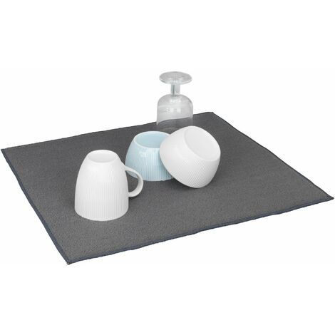 Wenko – Tapis de séchage en microfibre 47 x 40 cm – Couleur grise – Séchage rapide vaisselle – Surface hygiénique et facile à nettoyer