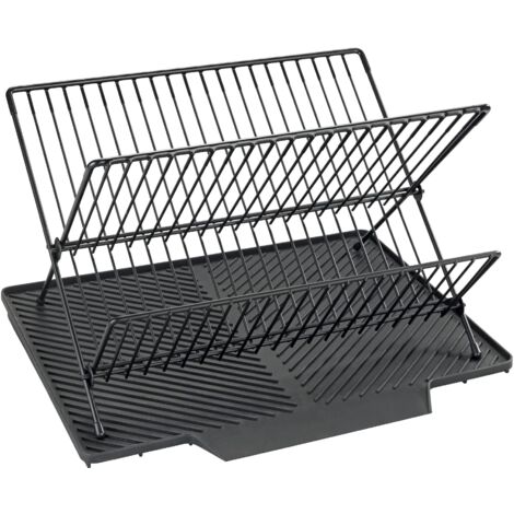 WENKO Tappetino scolapiatti Nelia con portapiatti nero, superficie inclinata per un ottimale deflusso dell'acqua, nero, plastica (TPR) nera, metallo nero con rivestimento a polvere.