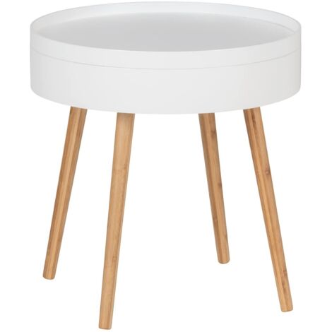WENKO Tavolino da salotto Finja moderno rotondo con vassoio e vano portaoggetti, Scandi Chic in bambù sostenibile di alta qualità, combinato con MDF, Ø 49,5 x 51,5 cm, bianco/naturale