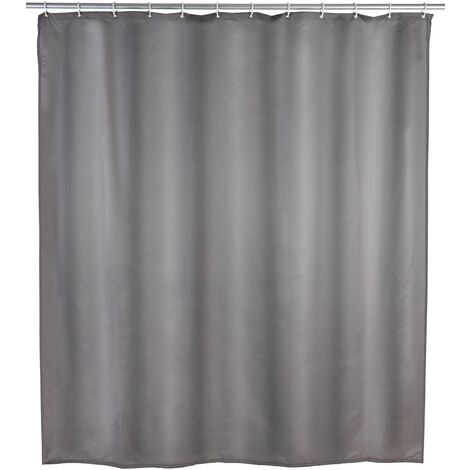 WENKO Tenda da doccia antimuffa, misura 180x200 cm, lavabile in lavatrice e impermeabile, include 12 anelli in plastica bianca, 100% Poliestere, 180x200 cm, Grigio