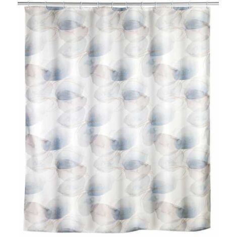 WENKO Tenda per doccia antimuffa Navan, tenda in tessuto antibatterico per doccia e vasca, lavabile e idrorepellente, con 12 anelli da fissare allasta della doccia, 180 x 200 cm