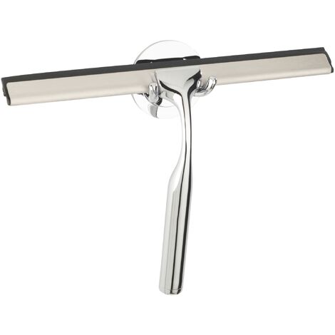 WENKO Terni Plus, raschietto per doccia, supporto a parete per il bagno, fissaggio senza foratura "Turbo Loc", in zinco - lama in gomma, 24,5x16,5 cm, lucido