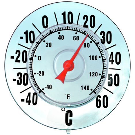 WENKO Thermomètre extérieur, thermometre extérieur ventouse, à fixer sur une fenêtre, affichage en degrés celcius et fahrenheit, sans mercure, Plastique, ø19,5 cm, Transparent