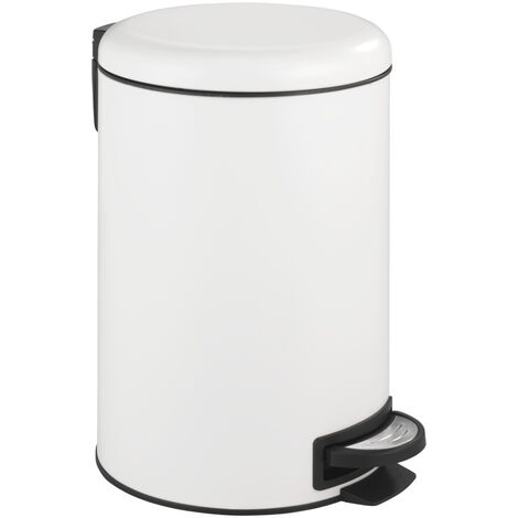 WENKO Treteimer Leman Easy Close Weiß 12 L, 12 Liter, Weiß, Stahl weiß, Polypropylen schwarz