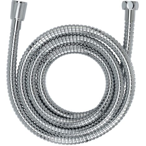 Wenko Tubo doccia accaio - Tubo flessibile per doccetta con protezione antitorsione ed omologazione per acqua potabile, Acciaio inossidabile, 125 cm, Argento