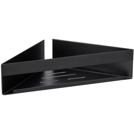 WENKO Turbo-Loc® Eckablage Genova Black, Befestigen ohne Bohren mit Spezial-Klebepad, Schwarz, Edelstahl rostfrei schwarz