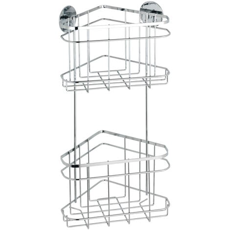 WENKO Turbo-Loc® Edelstahl Eckregal 2 Etagen, rostfrei, Befestigen ohne bohren, Silber glänzend, Edelstahl rostfrei glänzend